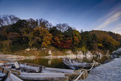 Scenic view of lake against sky during autumn