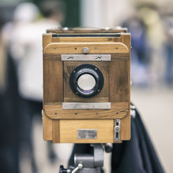 Close-up of coin-operated binoculars against blurred background