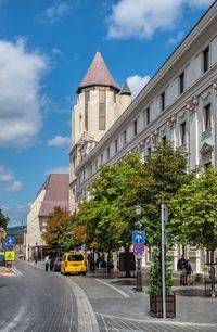 Architecture of the upper town buda in budapest, hungary, on a sunny summer morning