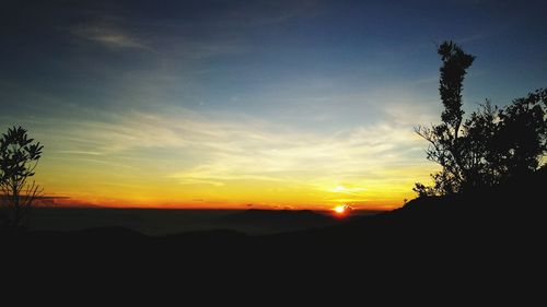 Scenic view of silhouette landscape against sky during sunset