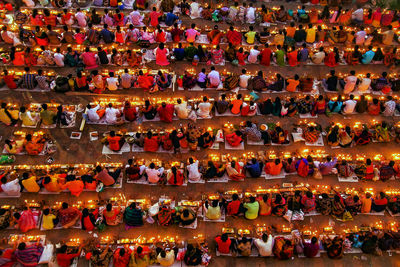 High angle view of people at market