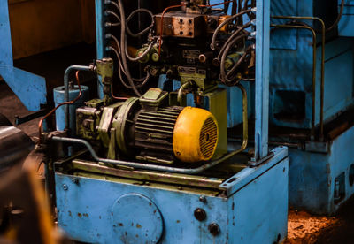 Close-up of machine part in abandoned factory