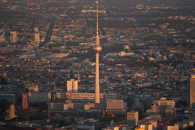 High angle view of buildings in city