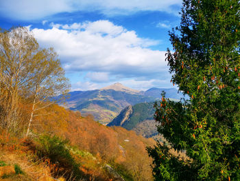 Scenic view of mountains against sky during autumn