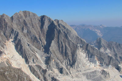 Scenic view of rocky mountains against clear sky