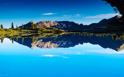 Scenic view of lake against blue sky