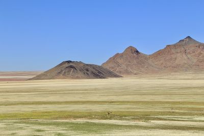 Scenic view of desert against clear blue sky