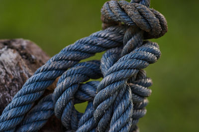 Close-up of rope tied on wooden post