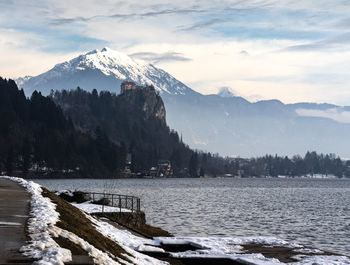 Scenic view of snowcapped mountains against sky