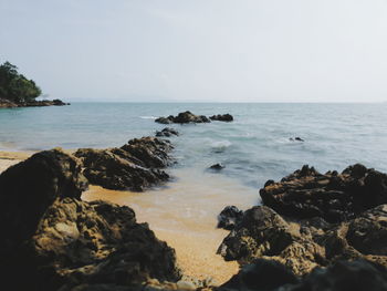 Scenic view of sea against clear sky