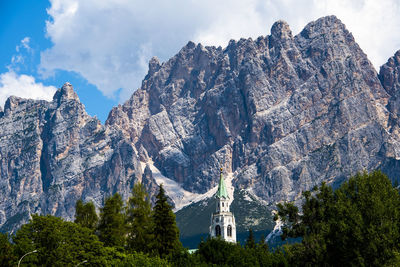 Panoramic view of rocky mountains against cloudy sky