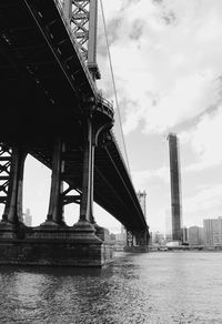 Bridge over river against cloudy sky