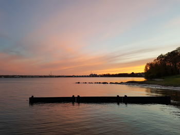 Scenic view of lake against sky during sunset