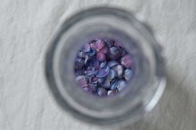 High angle view of berries in bowl on table