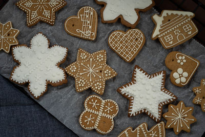 High angle view of cookies on christmas tree