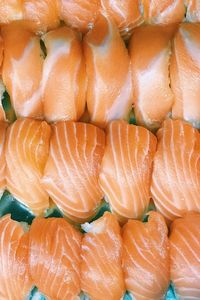 Full frame shot of nigiri salmon sushi