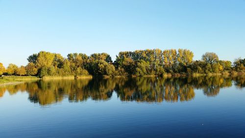 Scenic view of lake against clear sky