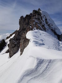 Scenic view of snow covered mountain against sky
