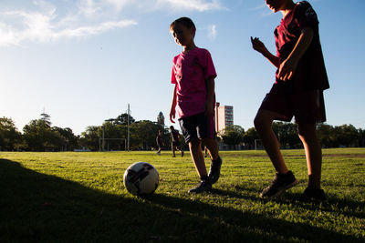 Children playing soccer