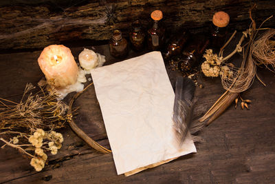 High angle view of dead plant on table