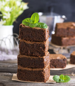 Close-up of chocolate cake on table