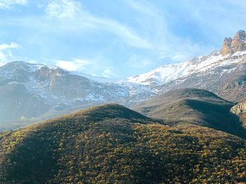 Scenic view of snowcapped mountains against sky