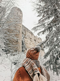 Portrait of woman covered with snow