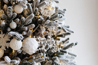 Close-up of christmas tree in snow