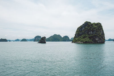 Scenic view of bay against sky