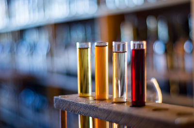 Close-up of beer glass on table