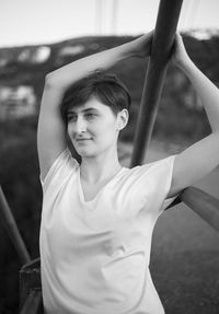Portrait of beautiful young woman in mouth open