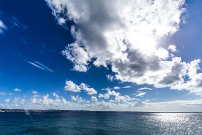 Scenic view of sea against blue sky