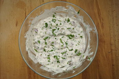 High angle view of rice in plate