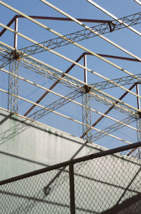 Low angle view of electricity pylon against sky