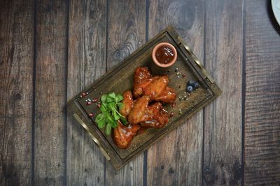 High angle view of food on table