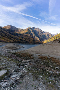 Scenic view of landscape and mountains against sky