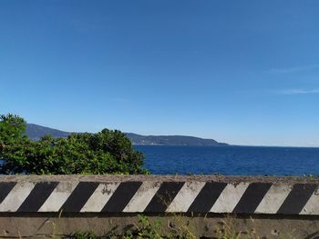 Scenic view of sea against clear blue sky