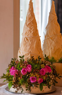 Close-up of rose bouquet on table