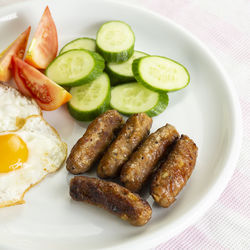 High angle view of food served on table