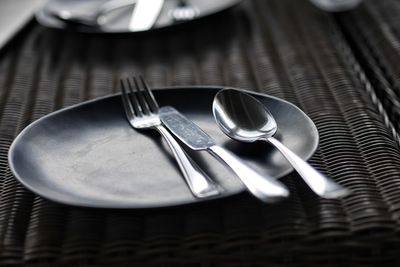 High angle view of glasses on table