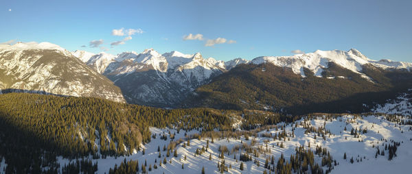 Panoramic view of snowcapped mountains against sky