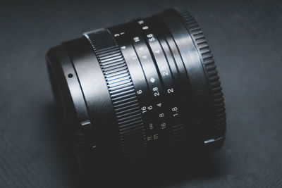 High angle view of lens on table