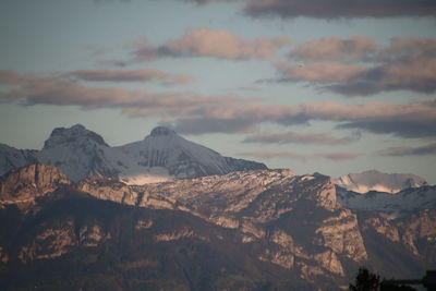 Scenic view of snowcapped mountains against sky