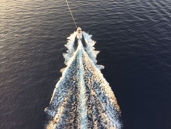 High angle view of speedboat in sea