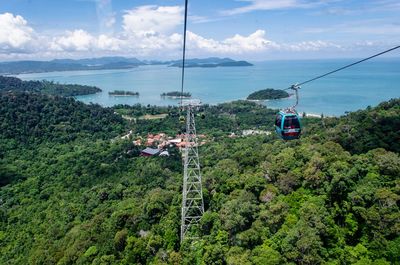 High angle view of overhead cable car against sky