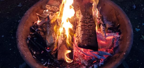 High angle view of bonfire