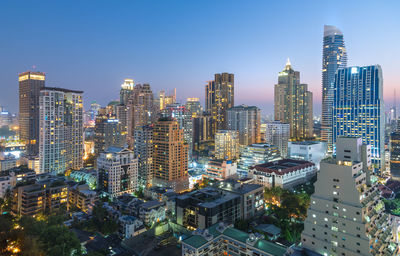 Bangkok city has city of business and communication in the morning with sunset at bangkok thailand.