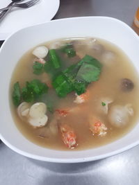 High angle view of soup in bowl