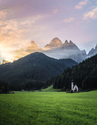 Scenic view of mountains against sky during sunset