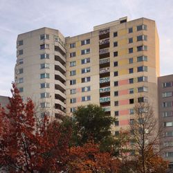 Low angle view of skyscrapers against sky